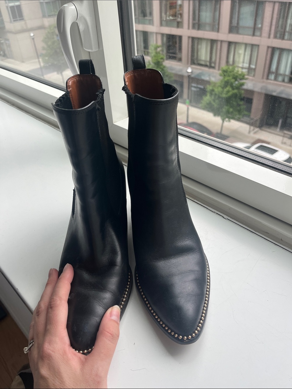 Coach Black Leather Stud-Trim Chelsea Ankle Boots - Picture 5 of 5